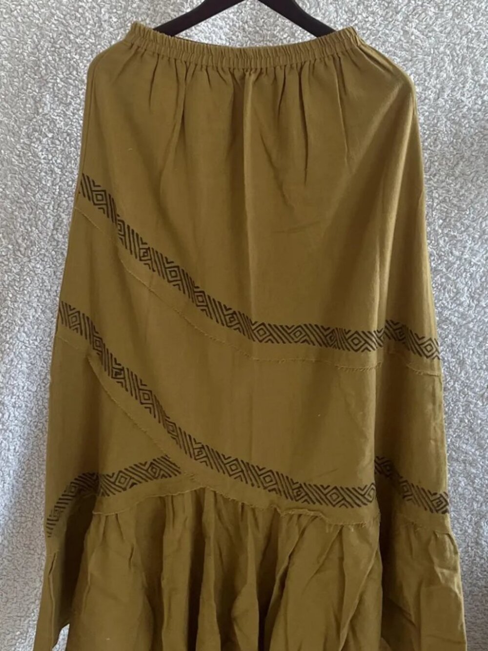Thearah Gold Organic Cotton Geometric Panel Maxi Skirt, Raw Edge Trim